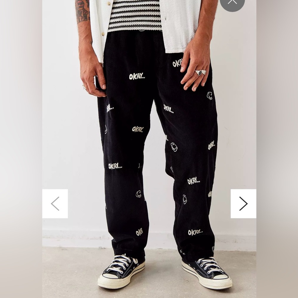 UO Smiley Faces Embroidered Corduroy Trousers size S